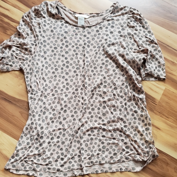 H&M print top gathered shoulder blush peach & black Size Medium - Picture 1 of 7